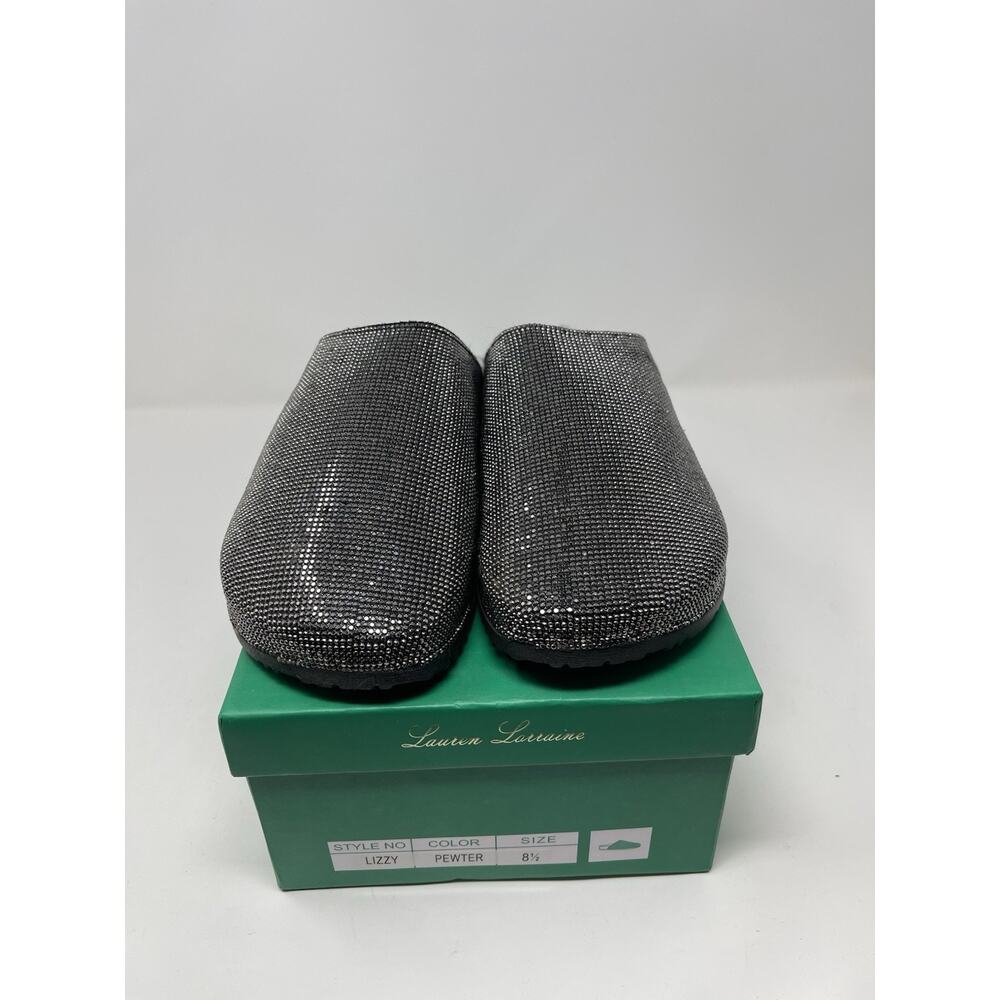 Lauren Lorraine Lizzy Women's 8.5M Pewter Clogs Black Glitter Mules‎